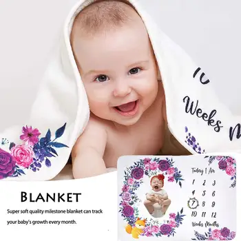 

Personalized Baby Blankets Newborn Swaddle Stroller Bedding Sleep Wrap Background Month Growth Number Photography Props Outfits