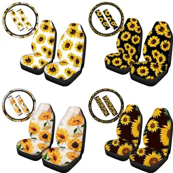 

5pcs Sunflower Full Coverage Car Front Seat Cover Protector Universal Anti-slip Car Cushion Cover for Truck Van for SUV Auto