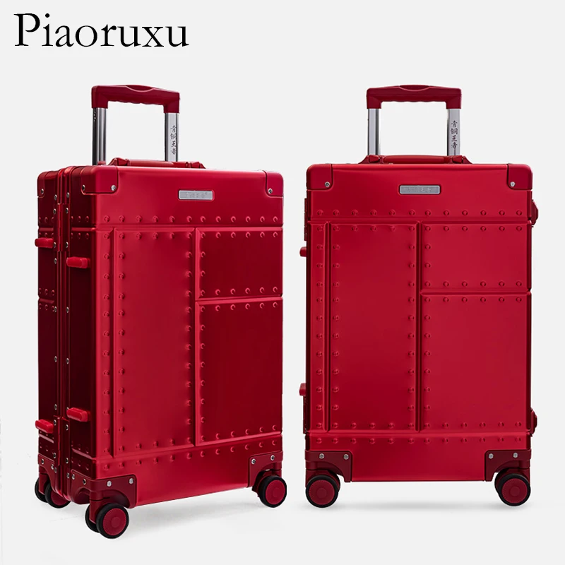 Piaoruxu 2" 26" 2" Алюминиевый сплав дорожные сумки чемодан Спиннер hardcase чемодан - Цвет: Red