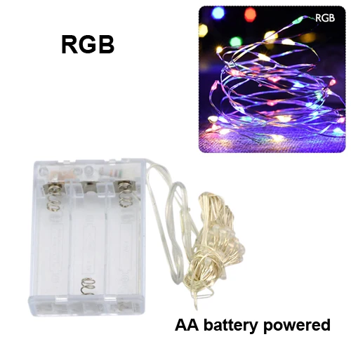 RGB 10 м, 5 м, 3 м, 2 м, Рождественский светильник, s гирлянда, светодиодный светильник, медный провод, сказочный светильник s для праздника, свадьбы, вечеринки, 3xAA, питание от батареи - Испускаемый цвет: RGB