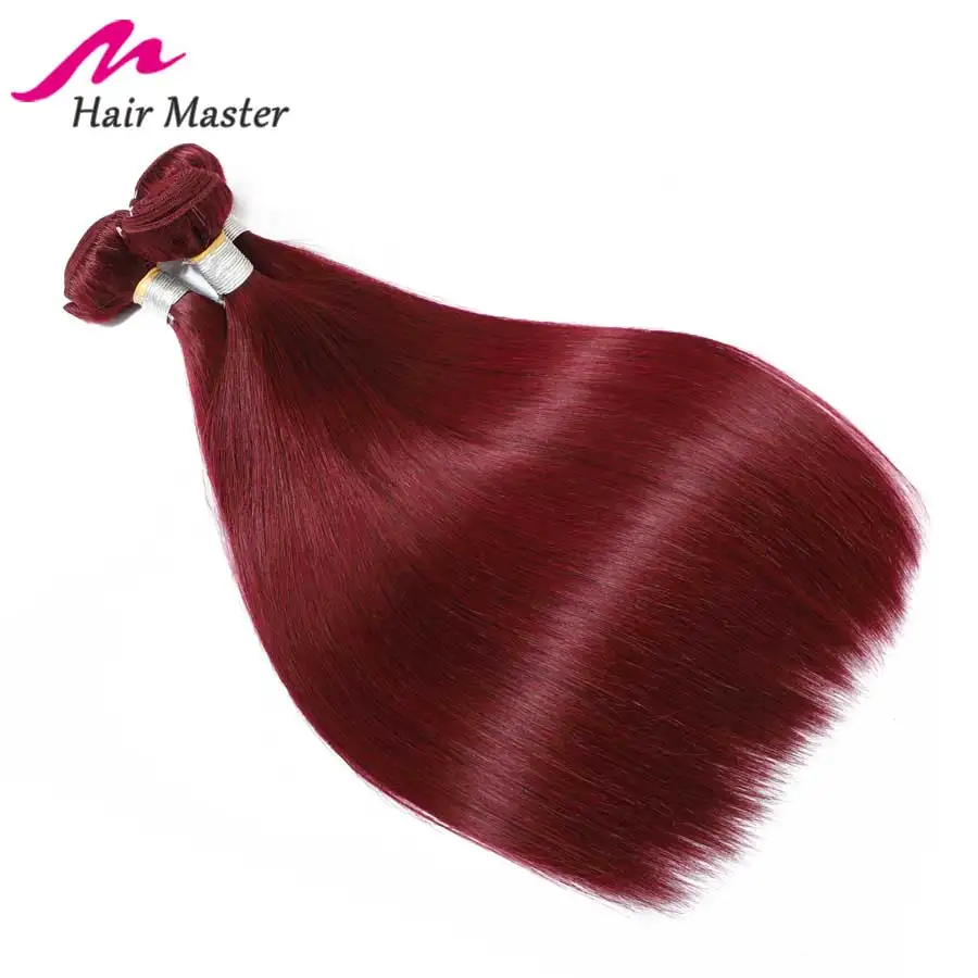 Волосы мастер перуанские прямые пучки волос красный бордовый 99J человеческие волосы переплетения 3 пучка предложения Пучки Волос Remy