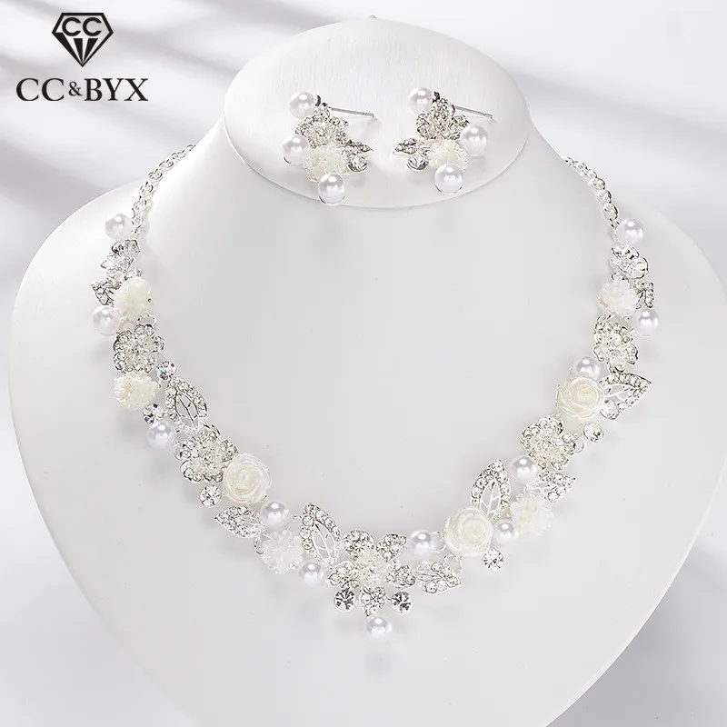 CC-Conjunto de joyería para mujer, collar de perlas, pendientes de tuerca, Gargantilla, colgante, accesorios de compromiso para boda romántica, regalos de novia TL159