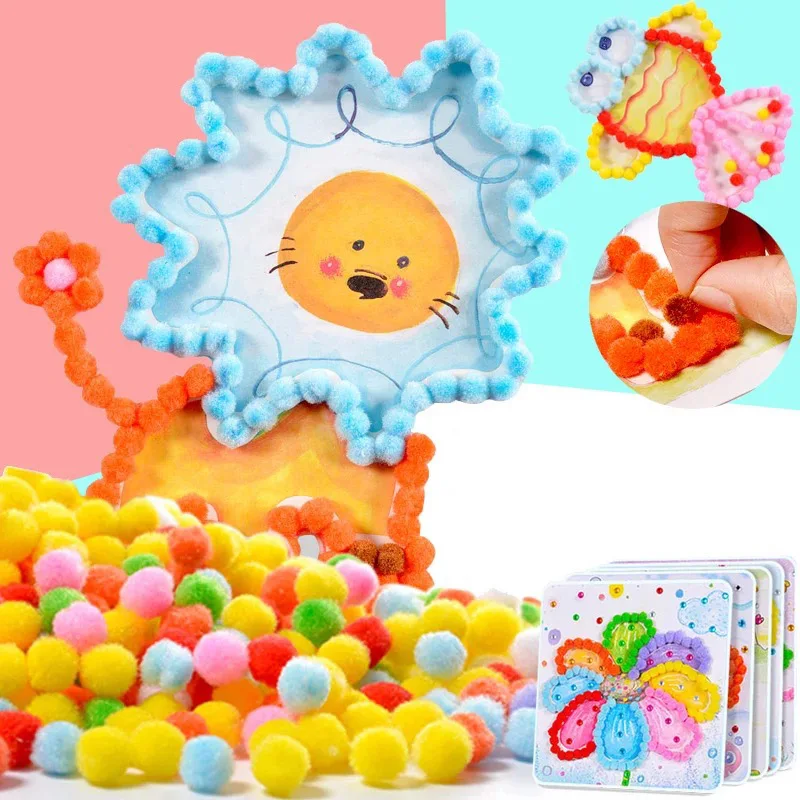 children toys educational kids crafts and arts Soft Round Fluffy Craft PomPoms Ball Mixed Color DIY Craft Decoration Sticker toy