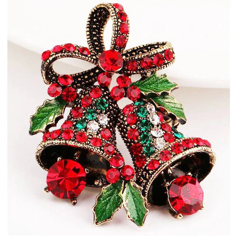 Rhinestone Christmas Corsage Multicolor Metal Creative Bells Pins Decor Gifts 