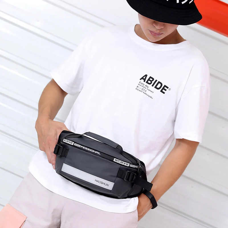 Waterproof Nylon Men Waist Bag New Fashion Unisex Fanny Pack Reflective Banana Belt Bags Casual Travel Crossbody Chest Bags