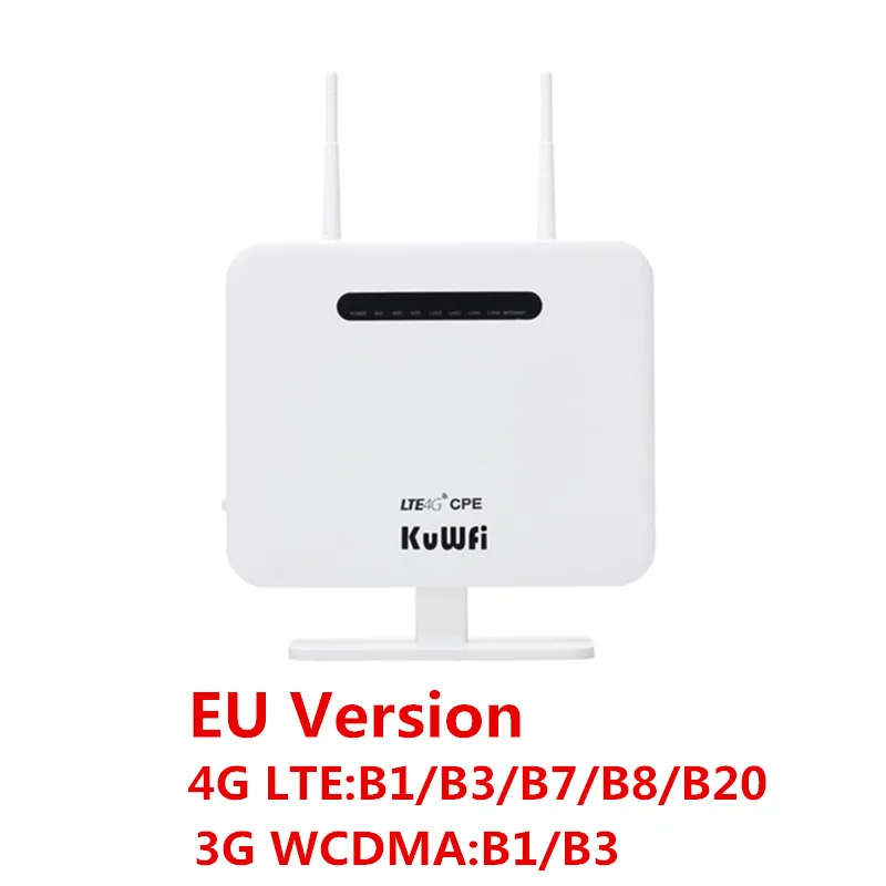 KuWFi 4G Маршрутизатор Sim-карта 300 Мбит / с разблокирована 4G CPE Беспроводной маршрутизатор 150 Мбит / с CAT4 Мобильная точка доступа Wi-Fi со слотом для SIM-карты 4 порта LAN - Color: EU Version