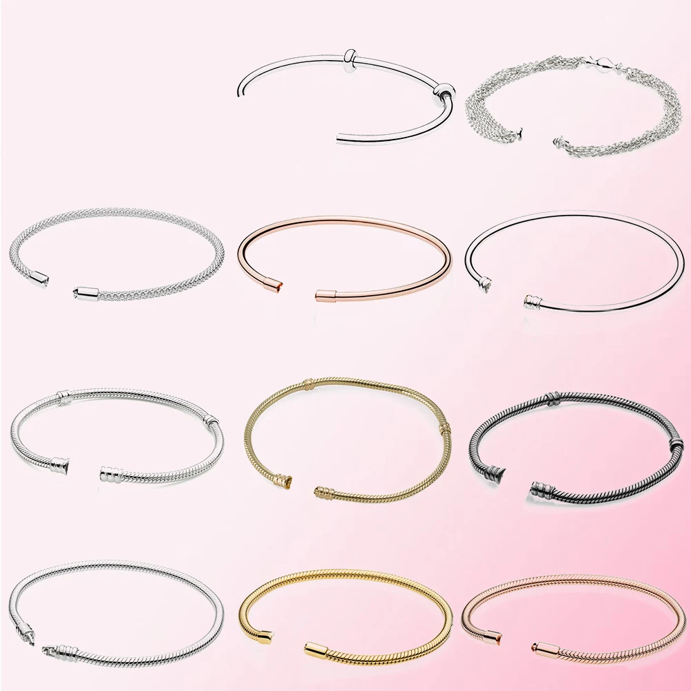 

100% 925 Sterling Silver 1:1 Basic Bracelet Chain Can Be Freely Matched With Chain Buckle Original Jewelry Women Gift