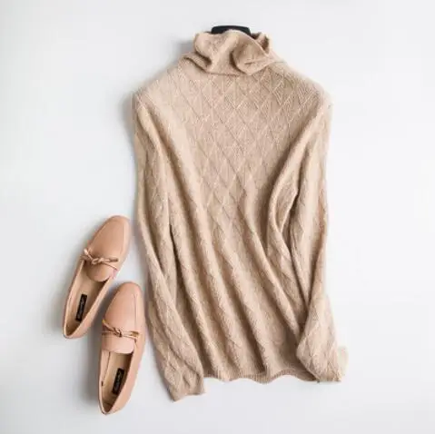 Light Khaki Женский вязаный пуловер GCAROL, стрейчевый свитер с хомутом, вязаный джемпер с ромбовидным рисунком, теплая водолазка с содержанием шерсти 30% для весны, осени и зимы - Цвет: Light Khaki