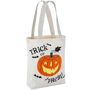 

Halloween Tote Bag Trick or Treat Pumpkin Reusable Canvas Bag Cartoon Grocery Portable Shopping Cotton Bag Custom J55