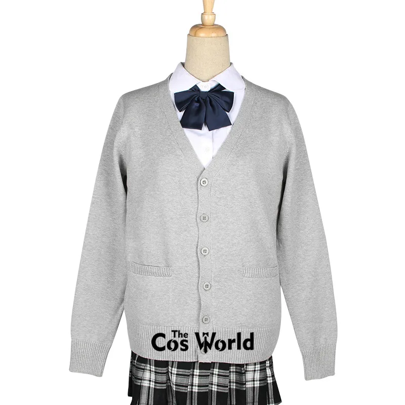 XS-XXL весна осень женский длинный рукав вязаный кардиган с v-образным вырезом свитер Верхняя одежда куртка пальто для JK школьная форма Студенческая одежда - Цвет: Light Gray