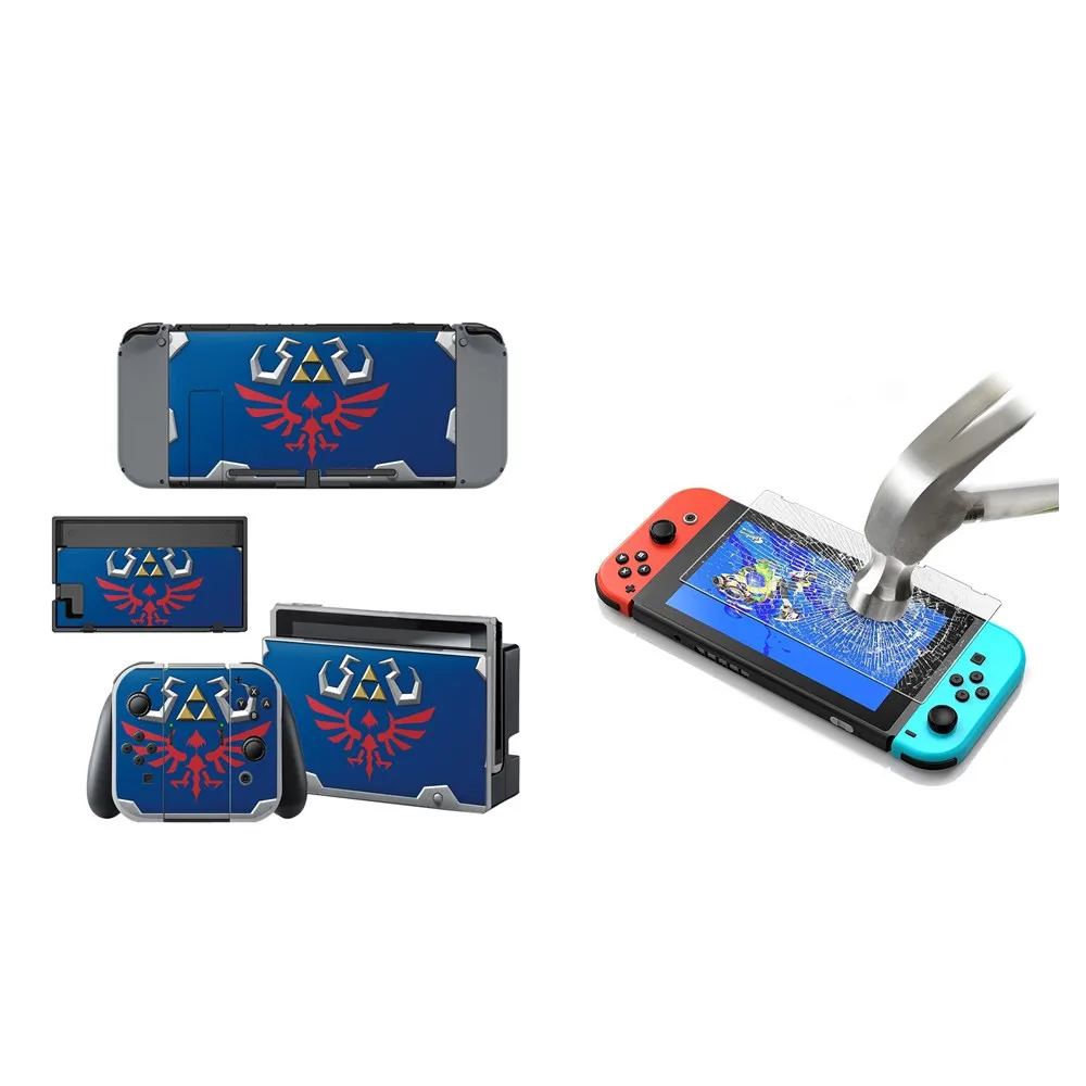 Наклейка для кожи виниловая+ Закаленное стекло пленка протектор экрана для Nintendo doswitch kingd переключатель NS консоль и контроллер Joy-Con