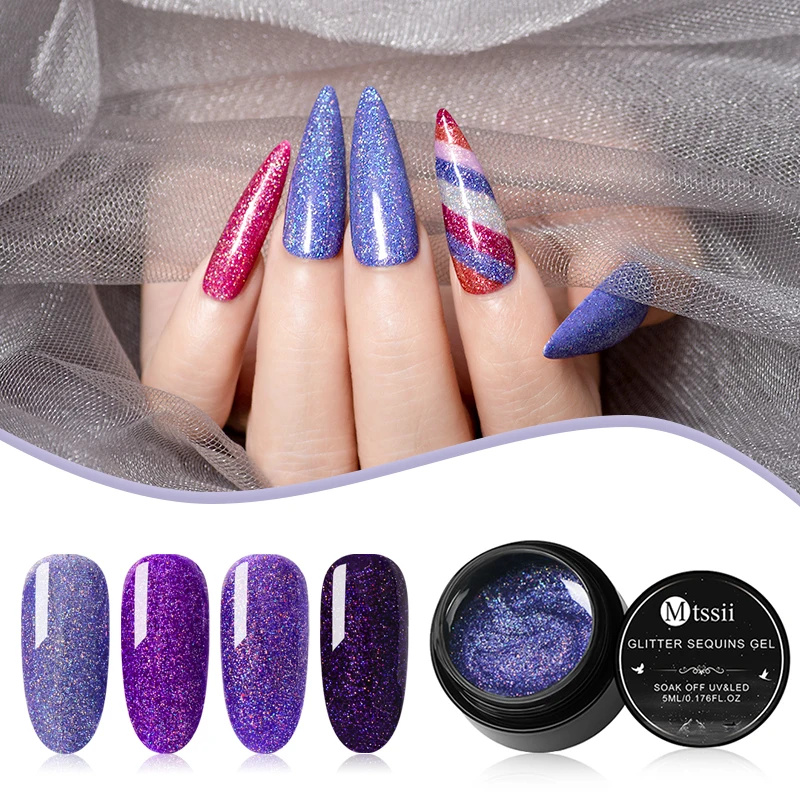 

Mtssii Holographic Color Gel Polish Glitter Sequins UV Gel Lacquer Soak Off Long Lasting Gel Polish Nail Art Varnish