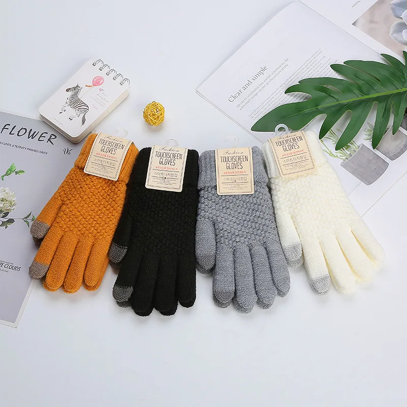 Men Women's Knitted Winter Gloves Women Autumn Winter Warm Thick Gloves Touch Screen Skiing Gloves