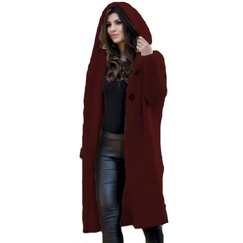 

Plus Size 5XL Hooded Sweater Long Coat Winter Women Knitting Coat Casual Knitting Sweater Women Lady Sweater Outwear