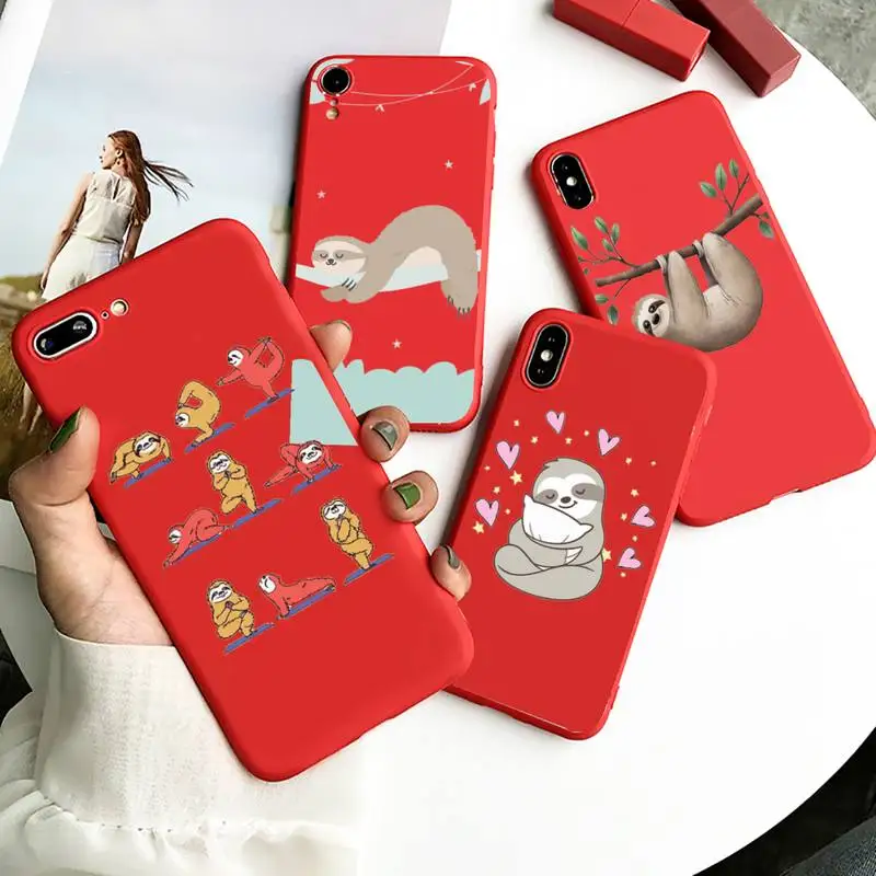 

Cute animal yoga sloth Phone Case Candy Color for iPhone 6 7 8 11 12 s mini pro X XS XR MAX Plus