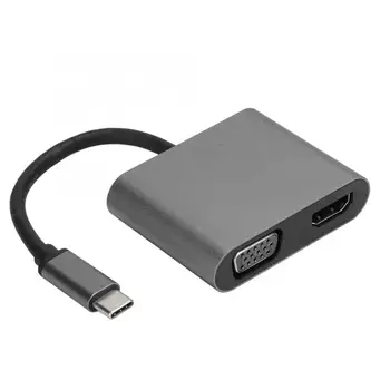 

Type C to HDMI VGA PD USB3.0 Adapter 4K30hz Aluminum Alloy Gray Adapter for Laptop Phone