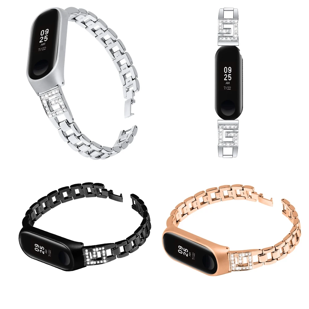 Ремешок для часов Xiaomi mi band 3 4 элегантный металлический сменный Браслет из