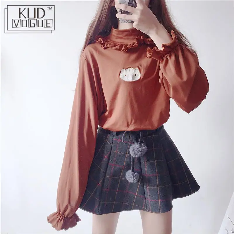 Лолита Kawaii футболка сладкий корейский Harajuku флисовая Толстовка мультфильм Вышивка Топ женский длинный рукав осенний японский пуловер