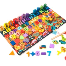 Jeu de blocs en bois coloré Montessori pour enfants, forme de maths, Cognition, apprentissage préscolaire, cadeau éducatif, fruits dinosaures, Etc.