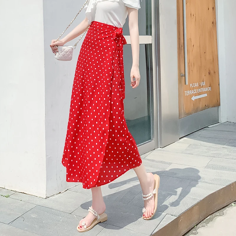 skater skirt One-piece lace skirt high waist was thin polka dot half-length skirt mid-long holiday beach long skirt fairy skirt wrap skirt