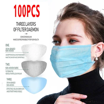 

100pcs high quality Disposable Cotton Face Masks Non-Woven Mask Anti-Dust Mask 3 layers Activated Anti Pollution proof face mask