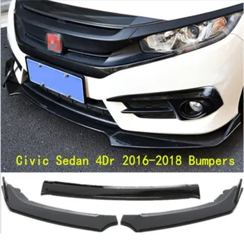 

A Set Car Front Bumper Lip Body Kit Diffuser Deflector Spoiler Splitter Lip Guard For Honda For Civic Sedan 4Dr 16-18