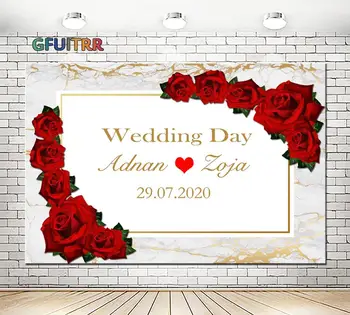 

Custom Marble Red Rose Photography Backdrops Bridal Shower Wedding Party Photo Background Floral Banner Vinyl Photo Studio Props