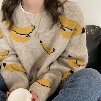 

[] funny banana knitted sweater women's autumn and winter 2019 Korean loose casual sweater plus size christmas sweater