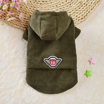 

Army Green Dog Clothes Croduroy Windproof Warm Winter Two-legged Coat Buttons Fashion Small Teddy Letter Solid Ropa Para Perro