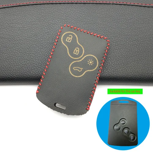Высококачественный автомобильный кожаный чехол для ключей, защитный держатель для Renault Clio Logan Megane 2 3 Koleos Scenic Card 4 брелок для ключей с кнопками - Название цвета: black