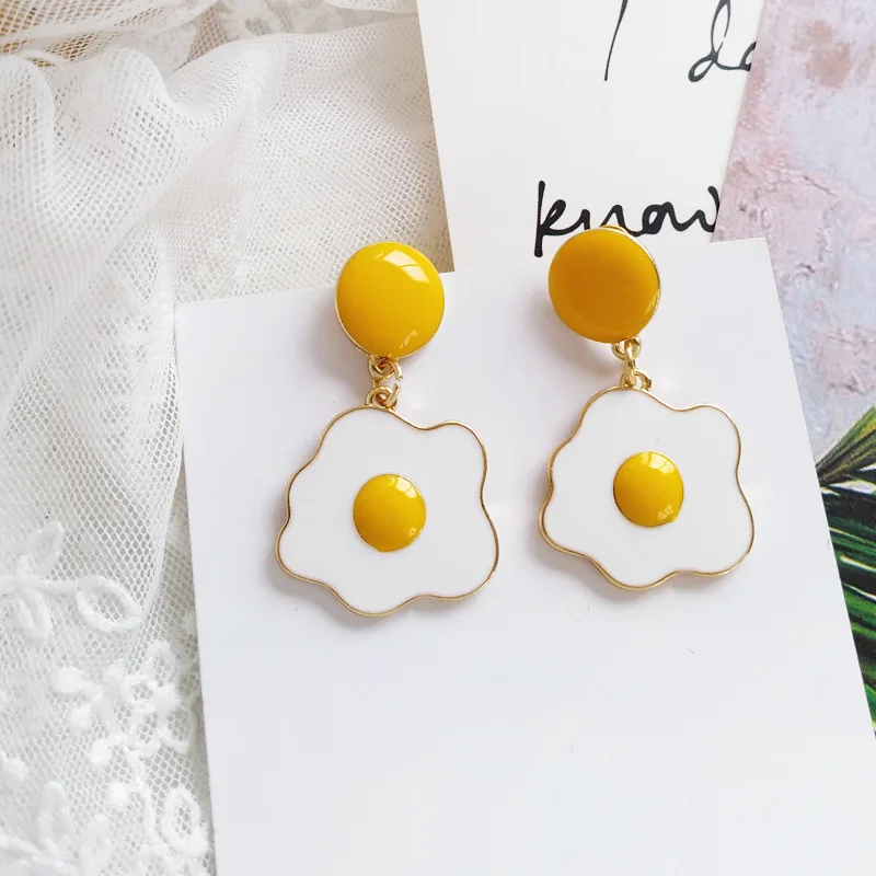 

Cute Poached Egg Clip on Earrings Beautiful Funny Daily Non Pierced Earrings