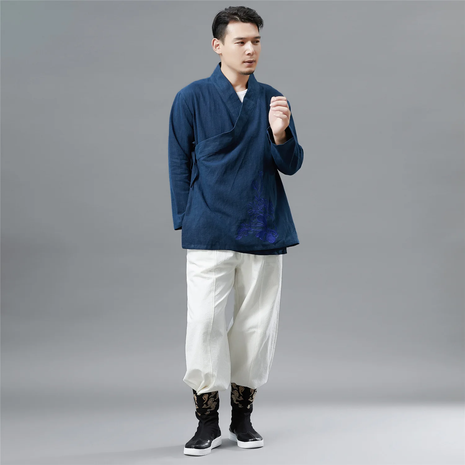 Placket с вышитым дизайном Мужская Вышивка Китайская одежда китайский стиль Рами Китайская одежда воротник стоечка Na
