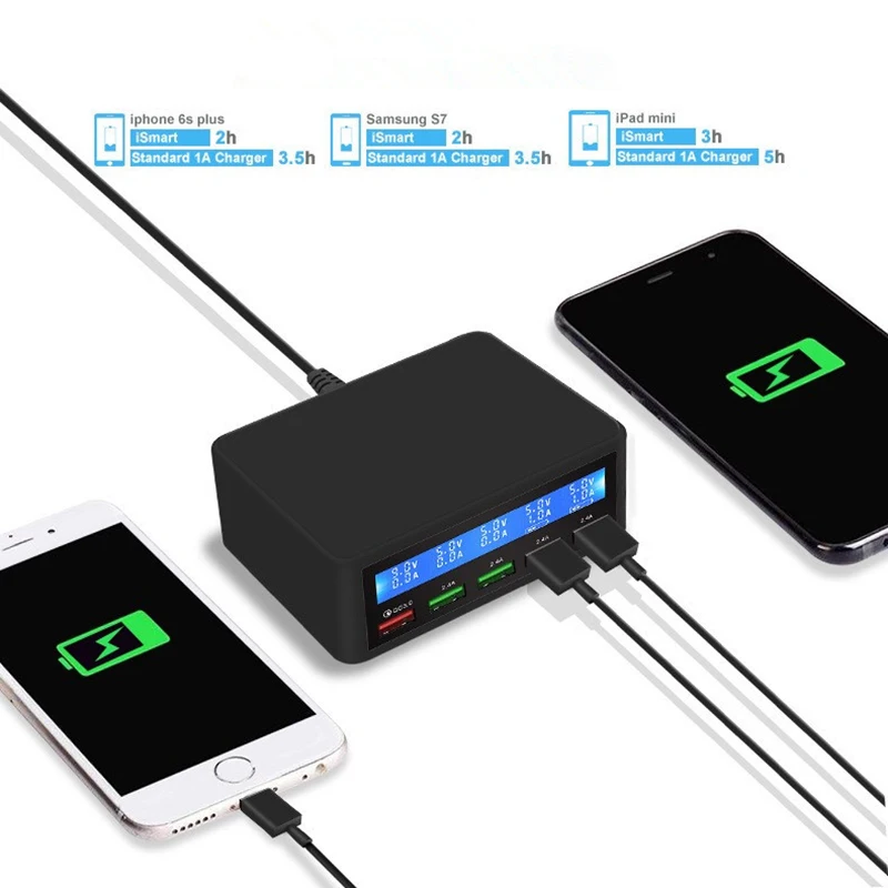 AC100-240V Quick Charge 3.0 Smart 5 Port USB Charger Multi USB Charging Docking Station Power Adapter Lcd Display Station