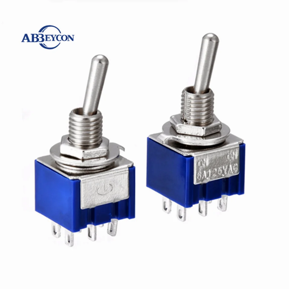 5PCs Miniature Toggle Switch Double Pole Throw DPDT (MTS202) ON-ON 120VAC 6A 1/4 Inch Mounting MTS-202 | Обустройство дома