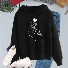 Зимние худи и толстовки для женщин, повседневные пуловеры с длинными рукавами с принтом «сердце» и «любовь», модный шнурок с капюшоном