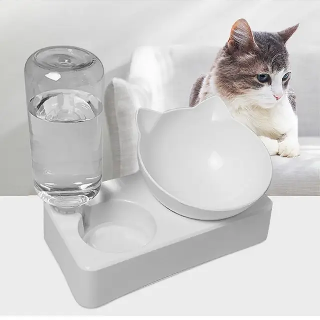 Double Dog Cat Bowls Pets Water and Food Bowl Set Tilted Cat Food Bowl With Automatic Waterer Bottle For Small Medium Size Dog 1
