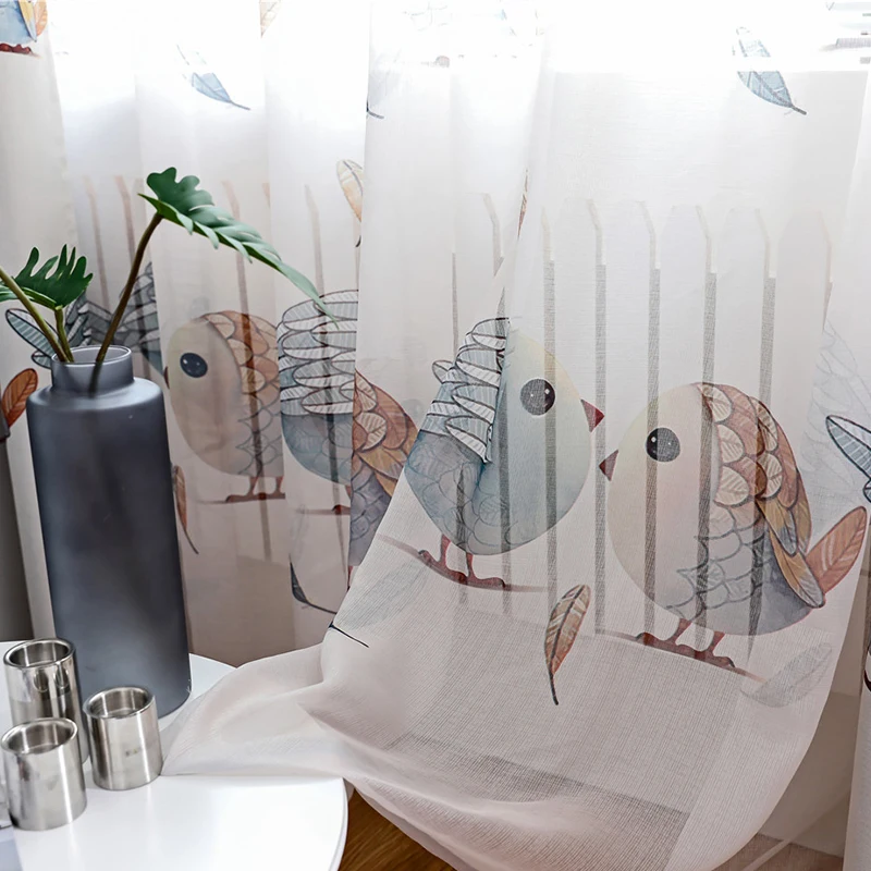 Gray Curtains Voile Занавески с принтом птиц для гостиной, спальни, вуаль, занавески, прозрачные декоративные занавески для кухни, занавески, оконные занавески, детская комната - Цвет: Gray Curtains Voile