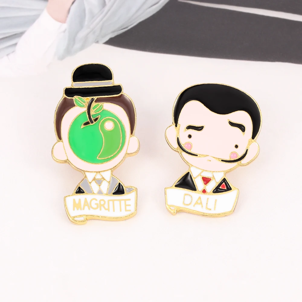 Enamel Pins Custom Cartoon Spain Artist Dali Magritte Brooches Lapel Pin Shirt Bag Funny Badge Jewelry Gift For Fans Friends | Украшения и