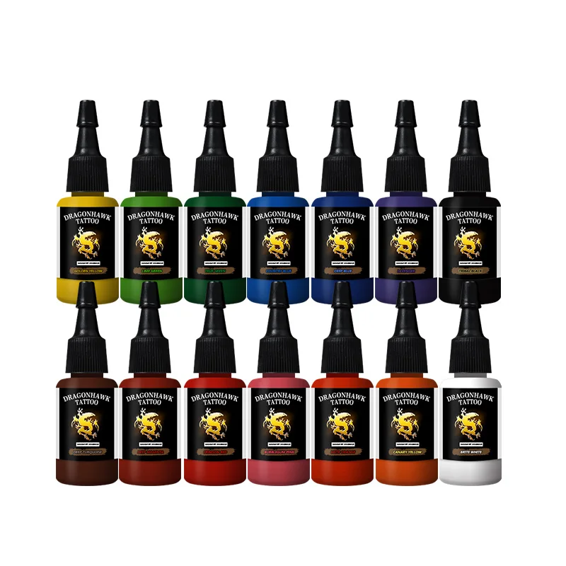 Чернила для тату dragonhawk 14-PACK основной набор цветов 0,5 oz бутылки