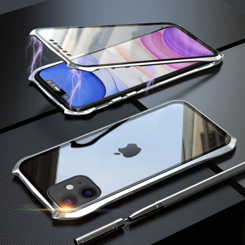 360 полный защитный чехол для iphone 11 чехол с магнитной адсорбцией для iphone 11 pro max чехол s Чехол бампер Coque - Цвет: Silver 360