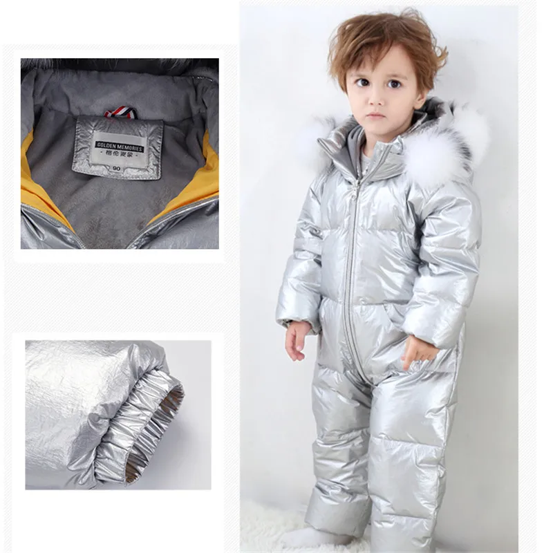 Детское пуховое пальто с меховым капюшоном; комбинезон; пальто; куртка для малышей 9-36 месяцев; плотный зимний комбинезон для малышей; Верхняя одежда для детей