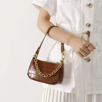 

Luxury Personality Crocodile Pattern Women's Handbag Chain Crossbody Bags For Women Baguette Bags Party Purse bolsos mujer