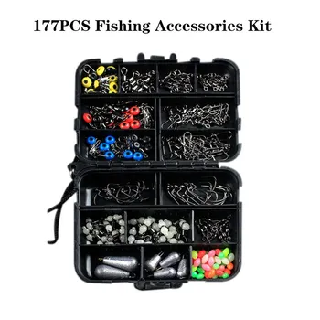 

177PCS Fishing Accessories Kit Set with Tackle Box Including Swivel Slides Ball Bearing Rolling Snap Barrel Jig Hook