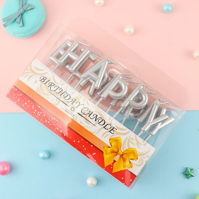 Silver 1set Cakelove 1 набор золотые письма с поздравлениями с днем рождения Классический Романтический торт свечи торт топперы для праздничное украшение для дня рождения - Цвет: Silver 1set