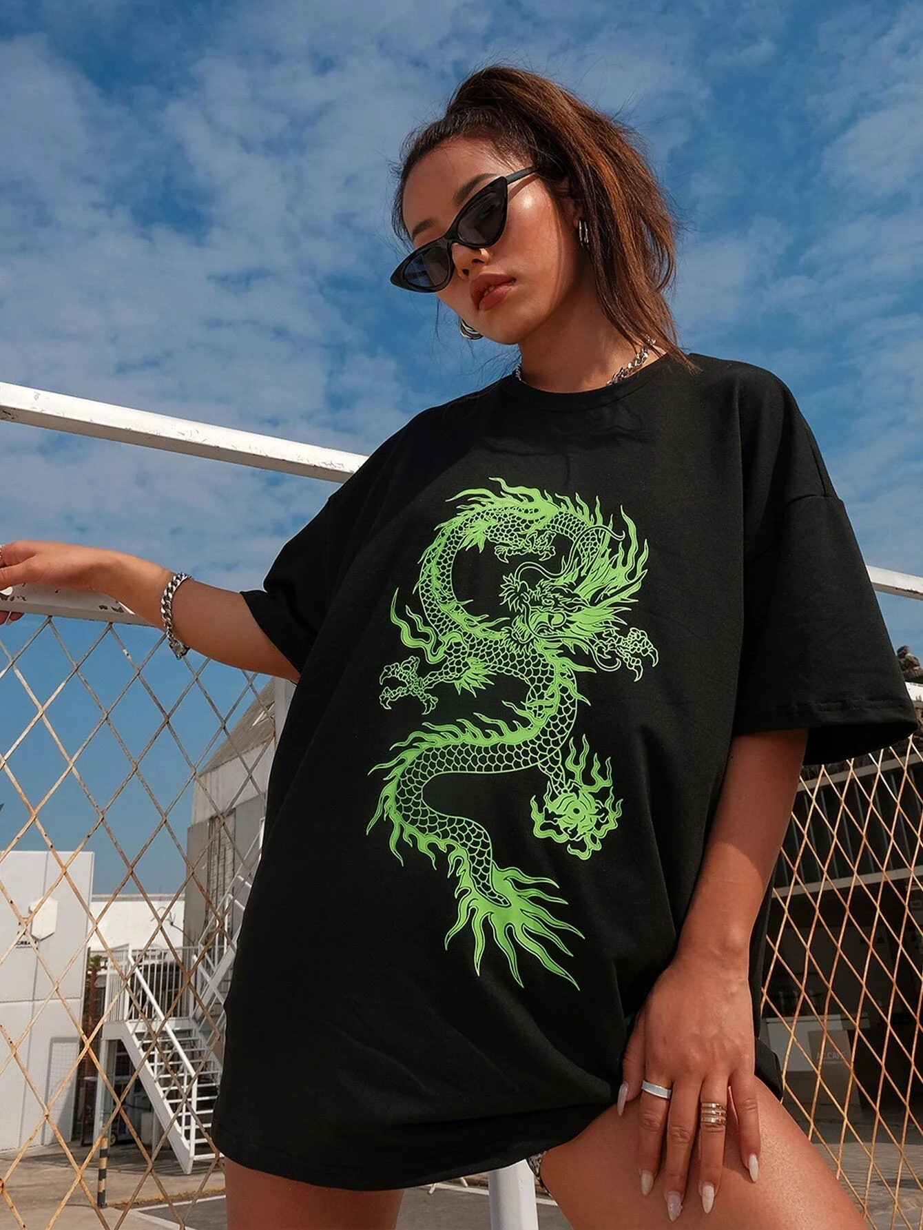 New plus size women's T-shirt Harajuku summer T-shirt fashion dragon print women's T-shirt casual T-shirt women's clothing black t shirt for men Tees