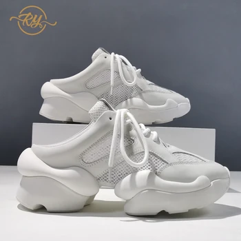

RY-RELAA Europe station luxury brand genuine leather womens shoes fashion platform sneakers summer new white sneakers ins tide