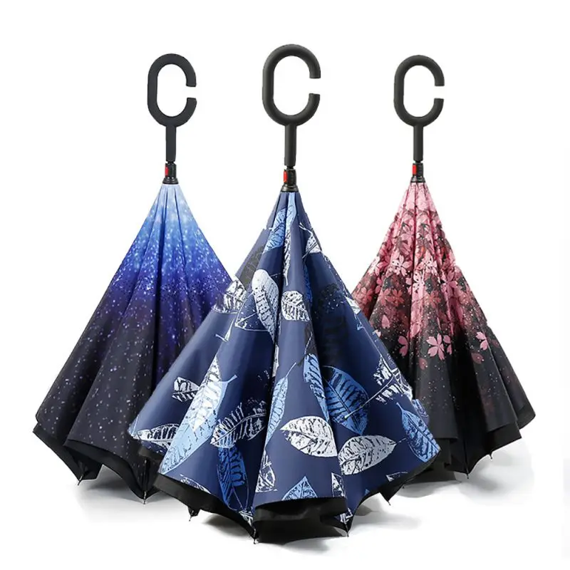 Горячие Зонты C ручкой ветрозащитный обратный складной зонт для мужчин и женщин