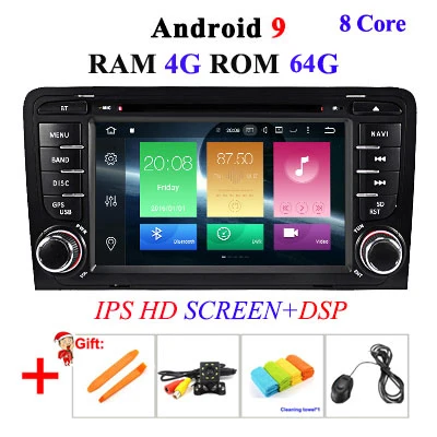 8 CORE 4G 64G 2 Din Android 9 автомобильный dvd мультимедийный плеер gps аудио для Audi/A3/S3 2002-2013 автомобильный Радио руль obd2 DSP DVR - Цвет: 4G 64G IPS DSP