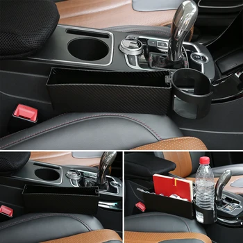 

X AUTOHAUX Car Seat Gap Slit Pocket Catcher Organizer PU Leather Storage Box Phone Bottle Cups Holder Auto Car Accessories