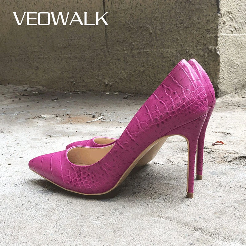 Overfladisk desinficere sorg Veowalk Hot Pink Embrossed Crocodile Pattern Women Sexy High Heels Brand  Ladies Pointed Toe Stilettos Pumps Slip on Party Shoes|Women's Pumps| -  AliExpress